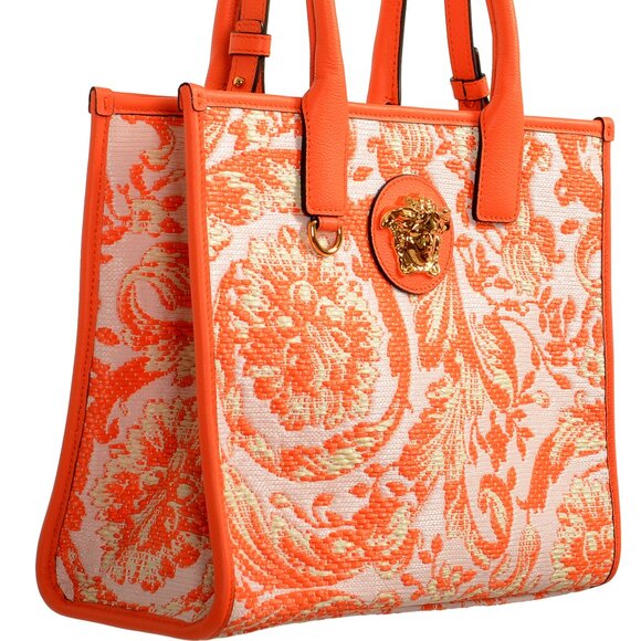 Versace Barocco Rafia & Leather Gold Medusa Medium Tote Handbag Shoulder Bag - Picture 4 of 9